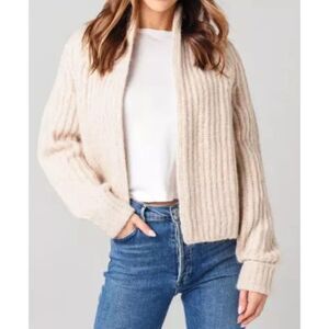 Vince Alpaca‎ Cropped Rib Cardigan Sweater in Heather Oatmeal Women’s Size XL